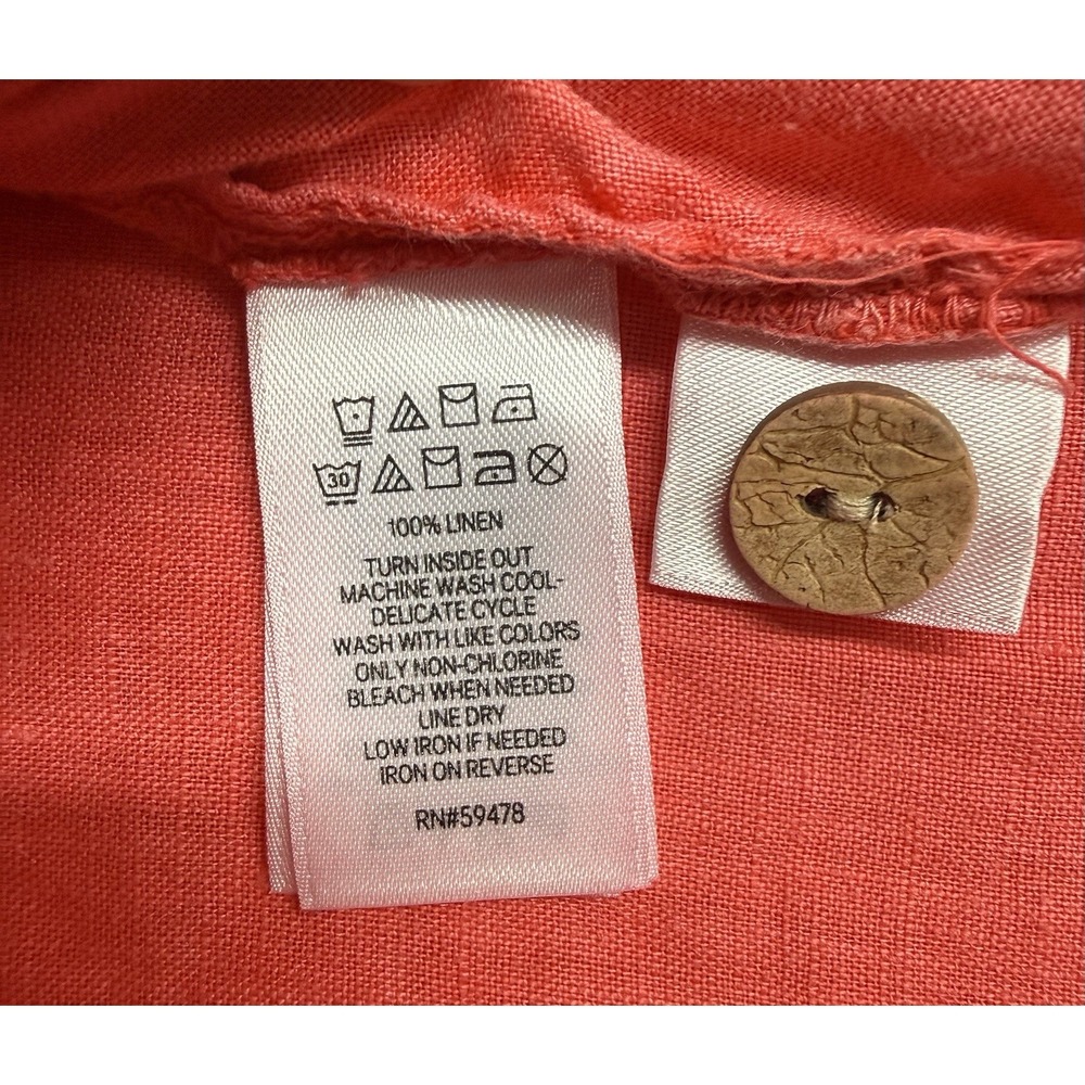 Cynthia Rowley 100%‎ Linen Coral Red Short Sleeve Top Women's Medium Button Hem - Picture 12 of 12